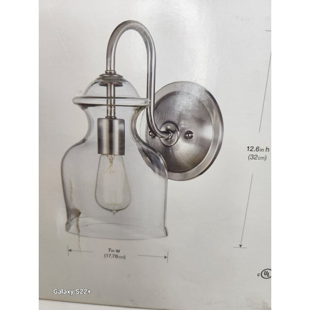 1-Light Brushed Nickel Wall Sconce with Clear Glass Shade